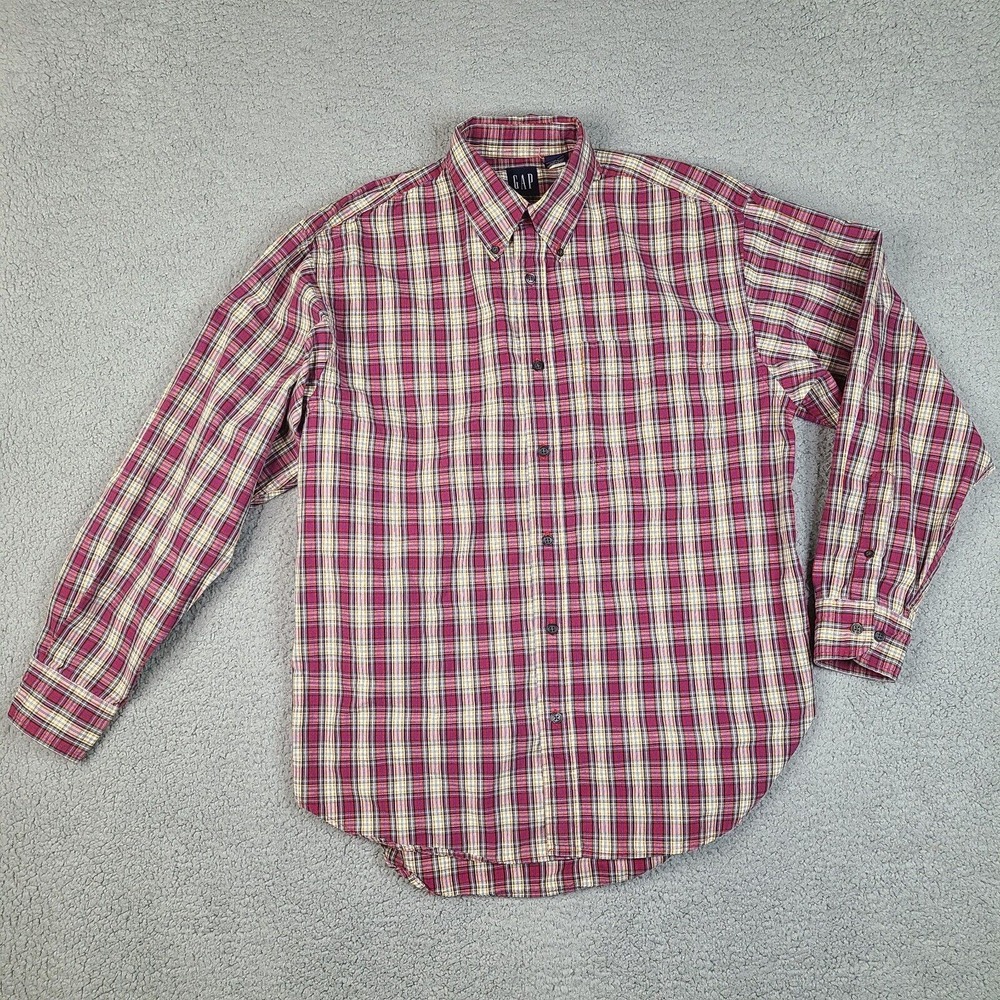 Gap Shirt Mens Medium Red Plaid Button‎ Down Long Sleeve Cotton Pocket